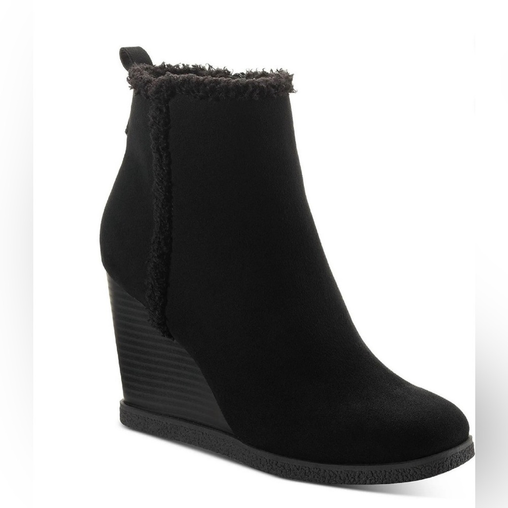 NIB Sun + Stone Camillia Zip up Platform Wedge Boots size 10 Black